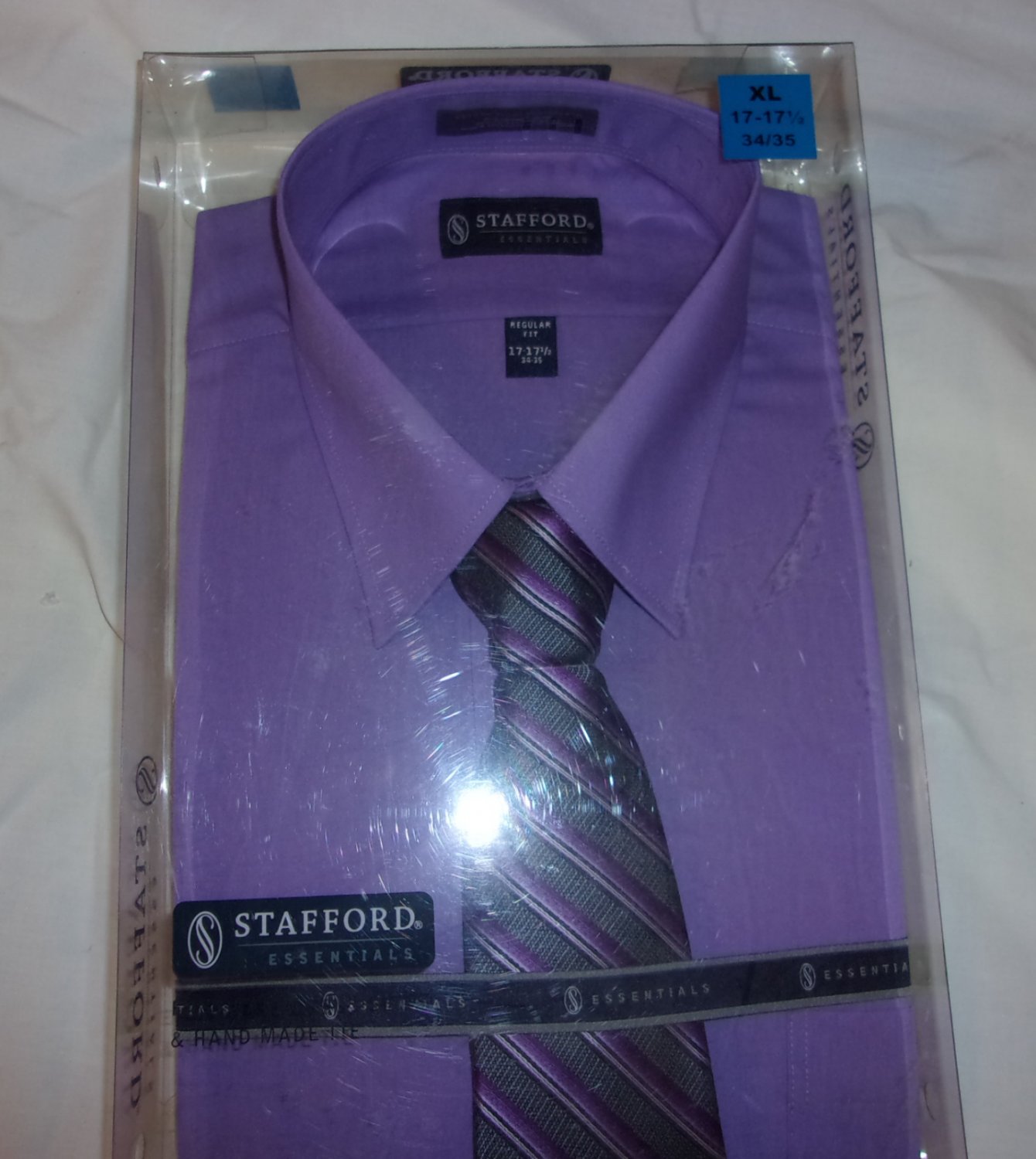 Stafford Shirt- with tie Size 17 1/2 Sleeve 34-35- Purple
