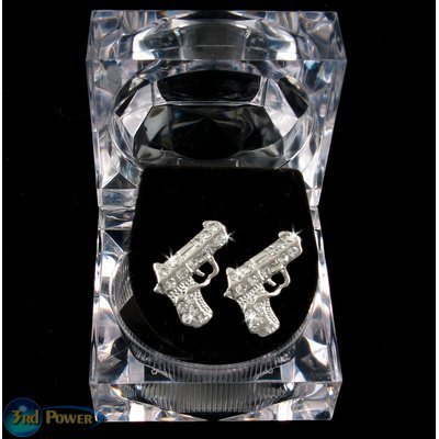 GUNS PISTOLS ICED OUT BLING SILVER JEWELRY EARRINGS NEW 2Pac Tupac