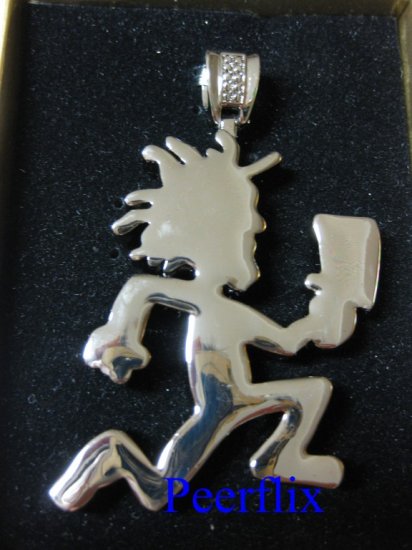 ICED OUT SILVER HATCHETMAN JUGGALO PENDANT with 24" SILVER FIGARO CHAIN NECKLACE NEW