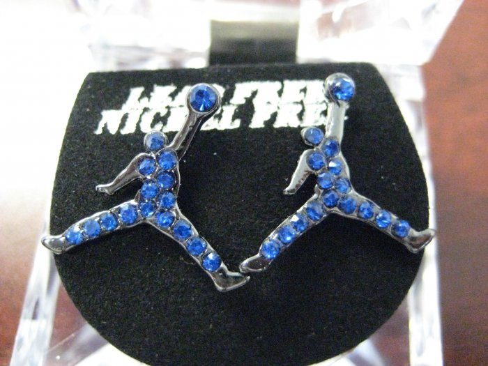 MICHAEL AIR JORDAN JUMPMAN LOGO #23 BLUE DIAMOND EARRINGS