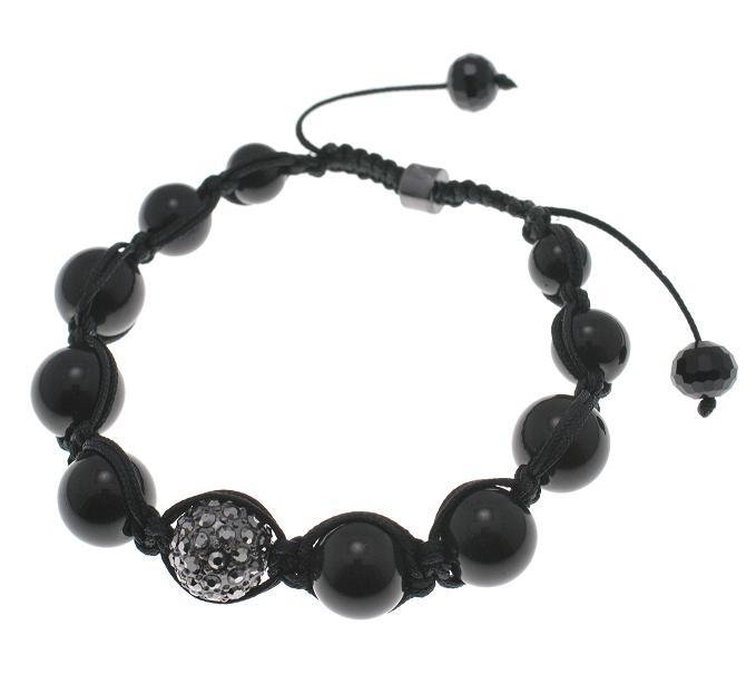 NEW SHAMBALLA BLACK 10MM CZ DIAMOND BALL BRACELET MACRAME FAUX ONYX MB18HE