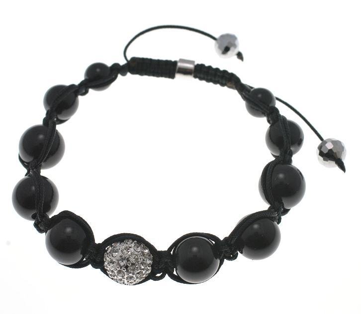 NEW SHAMBALLA SILVER 10MM CZ DIAMOND BALL BRACELET MACRAME FAUX ONYX MB14R
