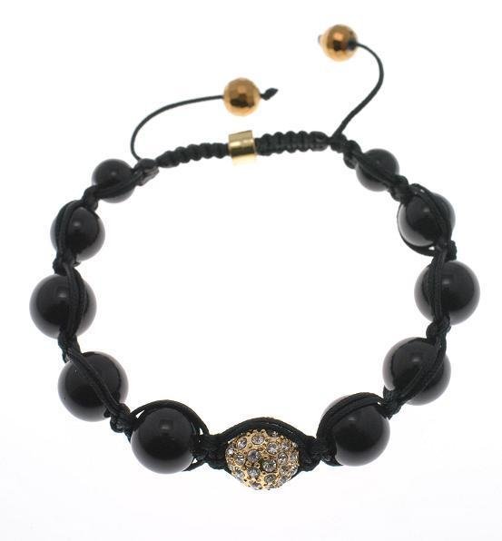 NEW SHAMBALLA GOLD 10MM CZ DIAMOND BALL BRACELET MACRAME FAUX ONYX MB16G