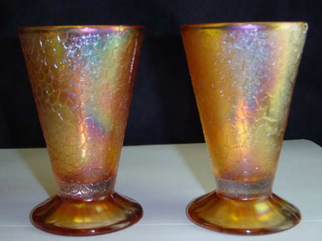 CARNIVAL GLASS Crackle Glass Footed Tumblers Lot 2