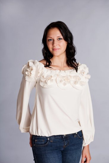 RYU Creme Off the Shoulder Small Top with Floral Details