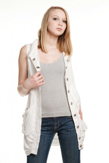 MurMur White Sleeveless Linen Small Jacket Vest