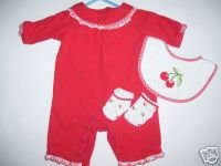 Excellent Used Condition Gymboree Good Old Days Cherry Outfit , Bib & Socks 0 3
