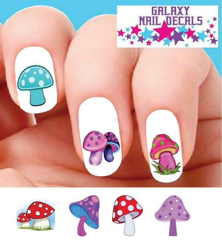 Waterslide Mushroom Nail Decals Set Of Colorful Mushrooms Assorted