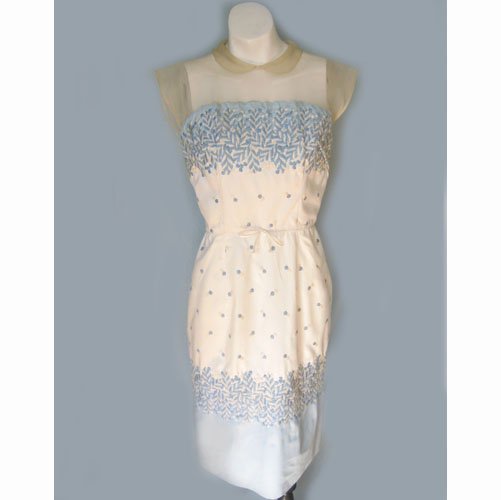 1950's Baby Blue Embroidered Wiggle Dress
