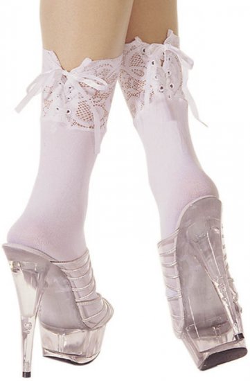 Opaque Ankle Hi Socks With Ajustable Lace Up Tops ML-548 (Black)