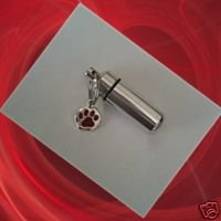 Silver/Chrome PET Cremation Urn & Vial with RED PAW Charm Keychain