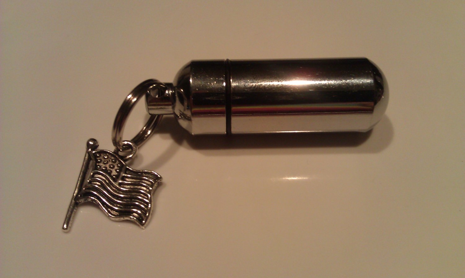 NITRO PILL HOLDER Keychain with Inner Vial and Silver American Flag