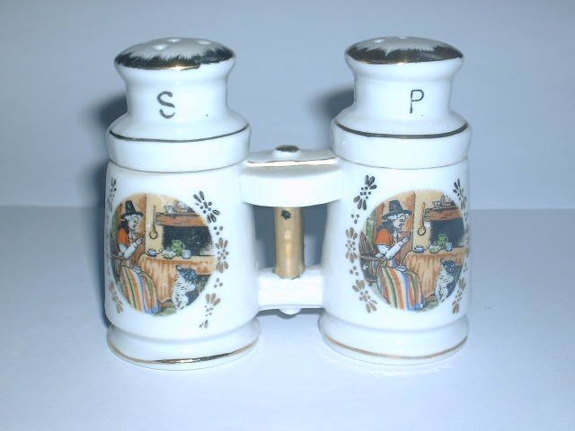 Vintage Binoculars Old Lady Dog Salt & Pepper Shaker Set