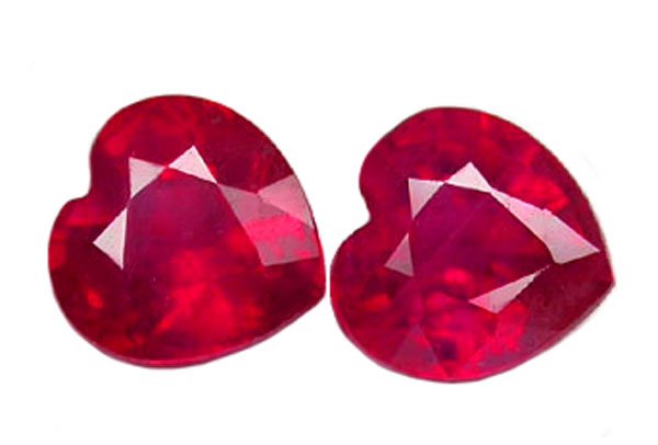 1.68 ct. Rubies, Rich Red, Heart Shaped Natural Gemstones - 1 Pair