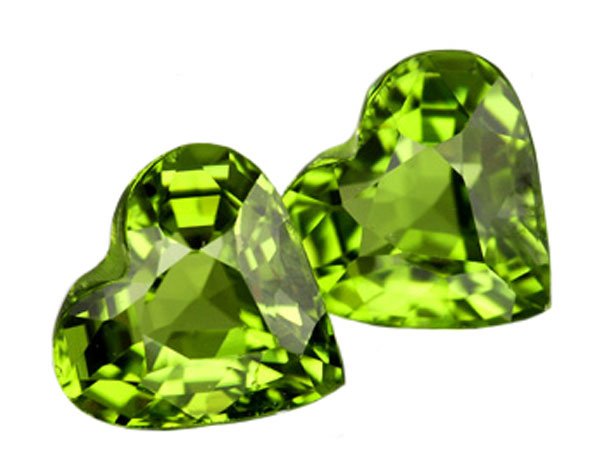 SOLD ? 3.11 ct. Peridot, Green, VVS1 Heart Shaped Untreated Natural Gemstones - 1 Pair