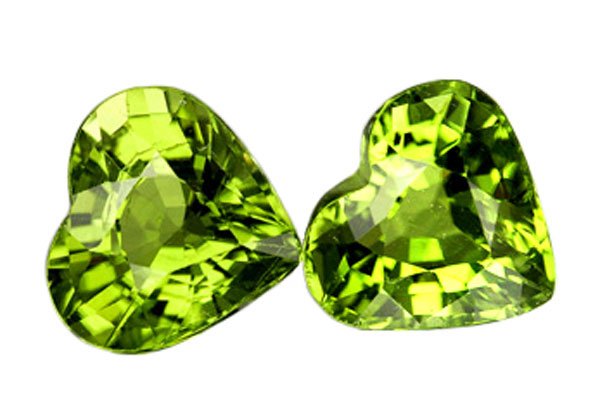 2.21 ct. Peridot, Green, IF Heart Faceted Natural Gemstones - 1 Pair
