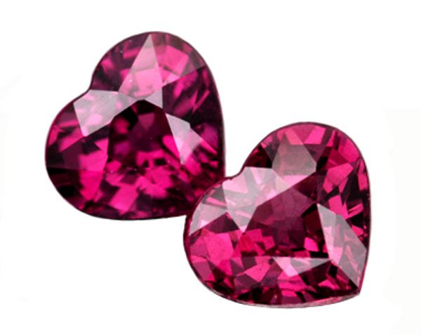 2.37 ct. Rhodolite Garnet, Purple/Pink, VVS Heart Shaped Natural Gemstones - 1 Pair
