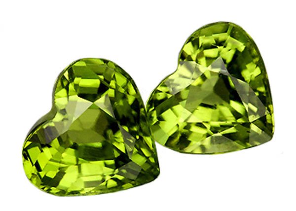 SOLD 2.10 ct. Peridot, Green, Heart Shaped Natural Gemstones - 1 Pair