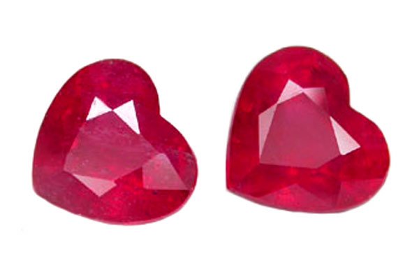 SOLD ? 2.30 ct. Ruby, Glowing Rich Red, Heart Shaped Natural Gemstones - 1 Pair