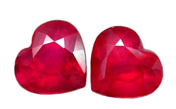 SOLD 1.73 ct. Ruby, Glowing Rich Red, Heart Shaped Faceted Natural Gemstones - 1 Pair/2 Pieces