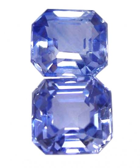 0.86 Total ctw. Sapphire, Blue, 4 x 4 Emerald/Square Faceted Natural Gemstone, Ceylon - 1 Pair