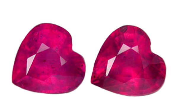 1.42 ct. Ruby, Glowing Pinkish Red, Heart Shaped Faceted Natural Gemstones - 1 Pair/2 Pieces
