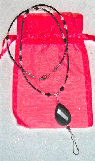 Black Onyx ID Badge Holder Lanyard w/ Swarovski Crystals Size Small 22 Inches