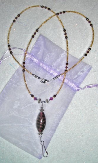 Amethyst + Gold Lampwork ID Badge Holder Lanyard w/ Swarovski Crystals