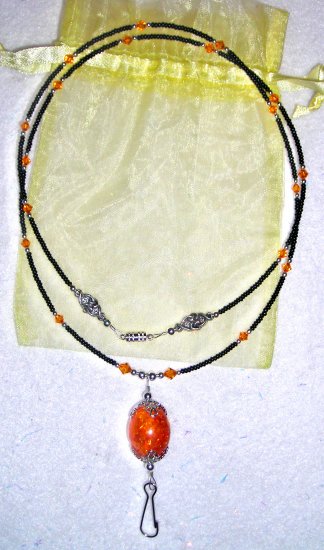 Baltic Amber Focal ID Badge Holder Lanyard w/ Swarovski Crystals