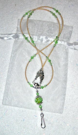 Periodot Green ID Badge Holder Lanyard w/ Swarovski Crystals