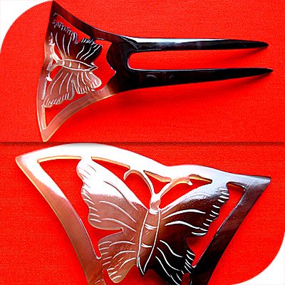 QueCraft BUTTERFLY Hair Pin / Fork HORN - Hand Carved