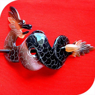 QueCraft DRAGON Hair Pin / Barrette HORN - Hand Carved