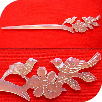 QueCraft BIRDS Hair Stick / Pin HORN - Hand Carved