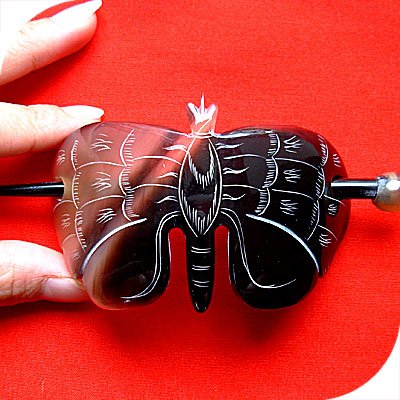 QueCraft BUTTERFLY Hair Pin/Barrette HORN - Hand Carved
