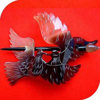 QueCraft BIRDS Hair Pin / Barrette HORN - Hand Carved