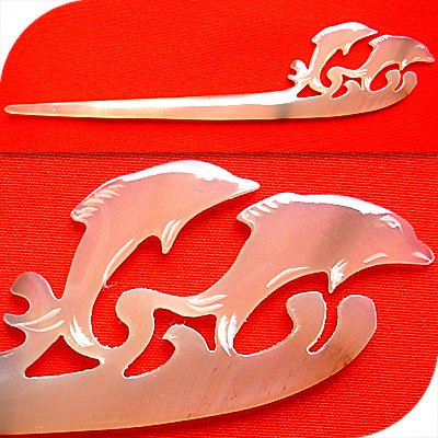 QueCraft DOLPHINS Hair Stick / Pin HORN - Hand Carved