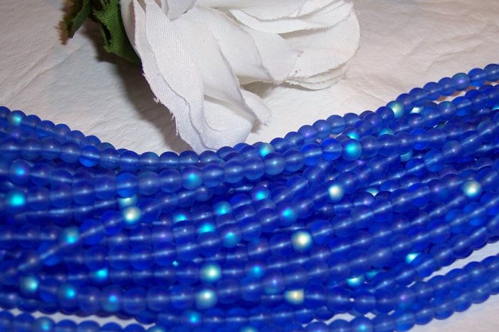 LT COBALT FROST/AB 4mm Round Czech Glass 100 pack