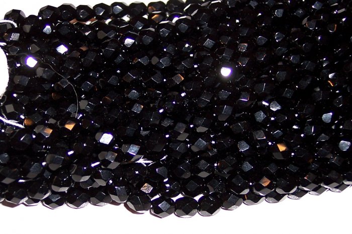 BLACK Czech Fire Polished Crystal 6mm Beads q.50