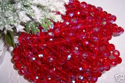RUBY AB Czech Fire Polished 6mm Beads q. 50