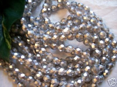 SILVER MATTE Czech Fire Polished Crystal 8mm Beads q.50