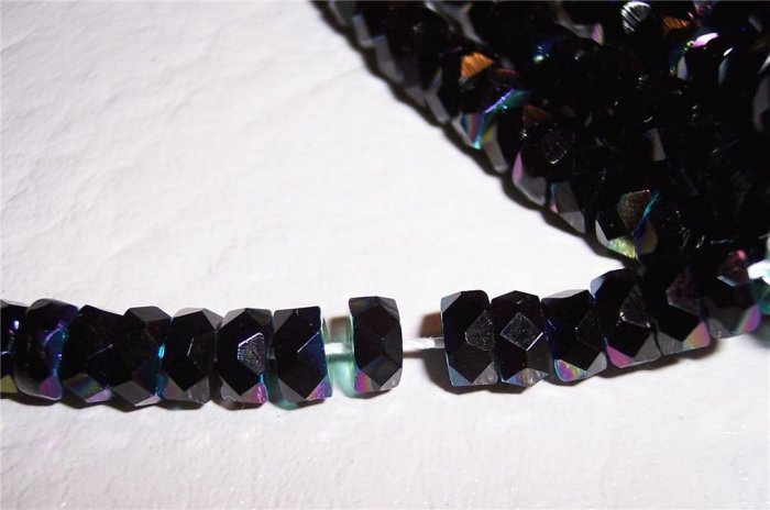 BLACK AB Czech Fire Polish Faceted Rondells 6/3mm q.25