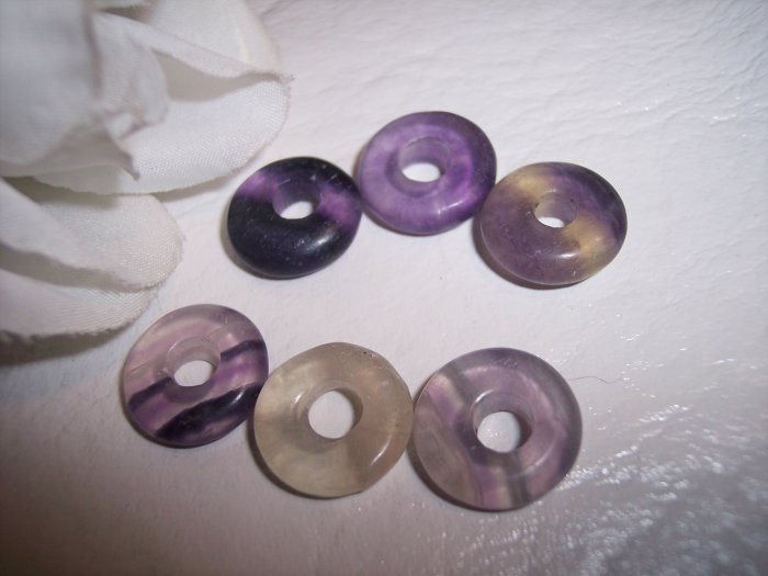 Rainbow Fluorite Donut Bead 15mm 5pk