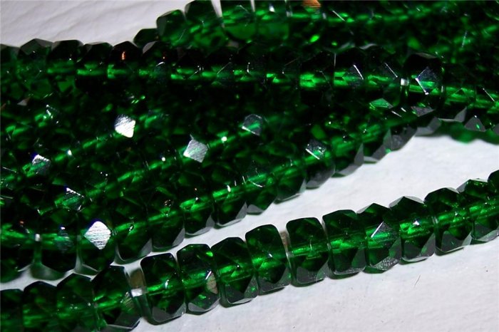 EMERALD Czech Fire Polish Faceted Rondells 6/3mm q.25