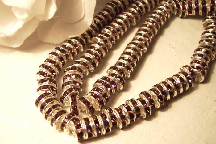 SILVER/ AMETHYST Rhinestone Rondells 6mm q.10