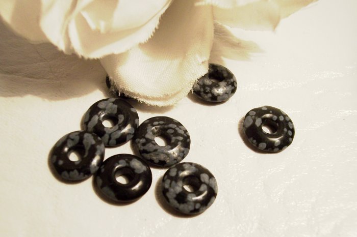 SNOW OBSIDIAN Donut Bead 10mm (pack of 4)