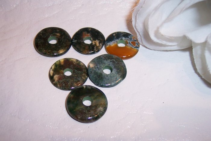 MOSS AGATE Donut Bead 15mm 4 pack