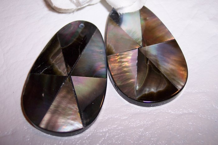 ABALONE Inlay Teardrop Station Bead Pendant 44x29mm