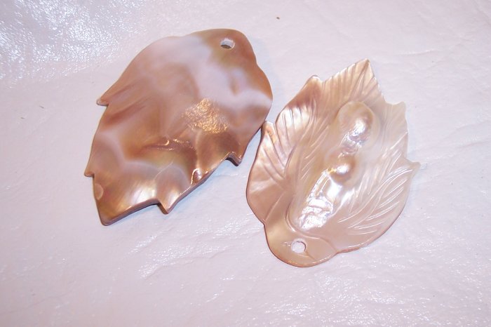 MOTHER OF PEARL Carved Leaf Pendant 58mm