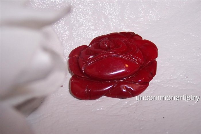 RED CORAL Carved ROSE Bead