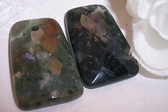 MOSS AGATE Faceted Trapezoid Pendant